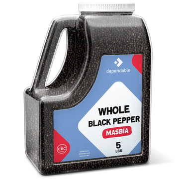 Dependable Foods Whole Black Peppercorns - 5 Lb. Bulk Jar - Premium Grade Pepper corns Spice - 100% Natural, Non-GMO, Salt-Free 