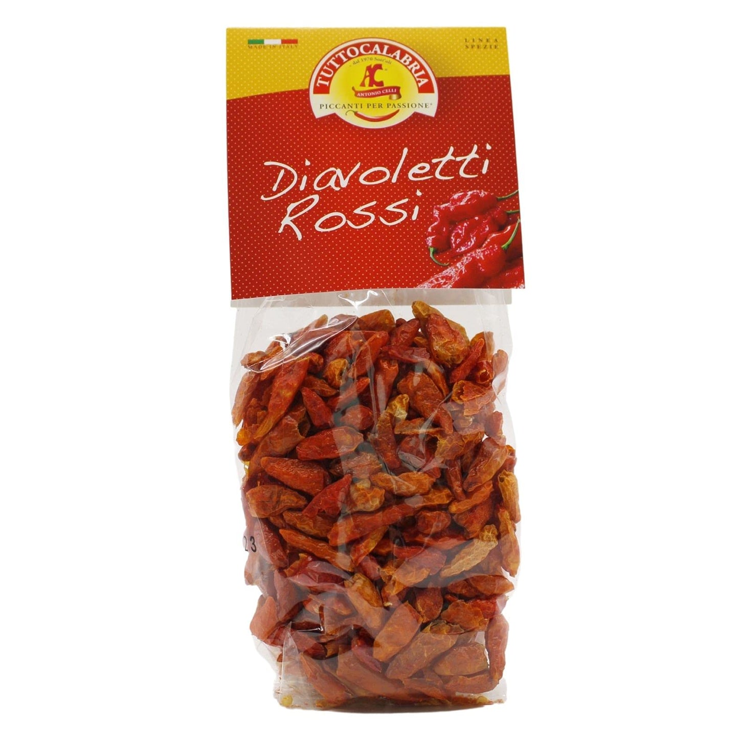 Tuttocalabria Calabrian Diavoletti Rossi, Small Dried Spicy Hot Chili Peppers, 50G, All Natural, Non-Gmo, Product Of Italy