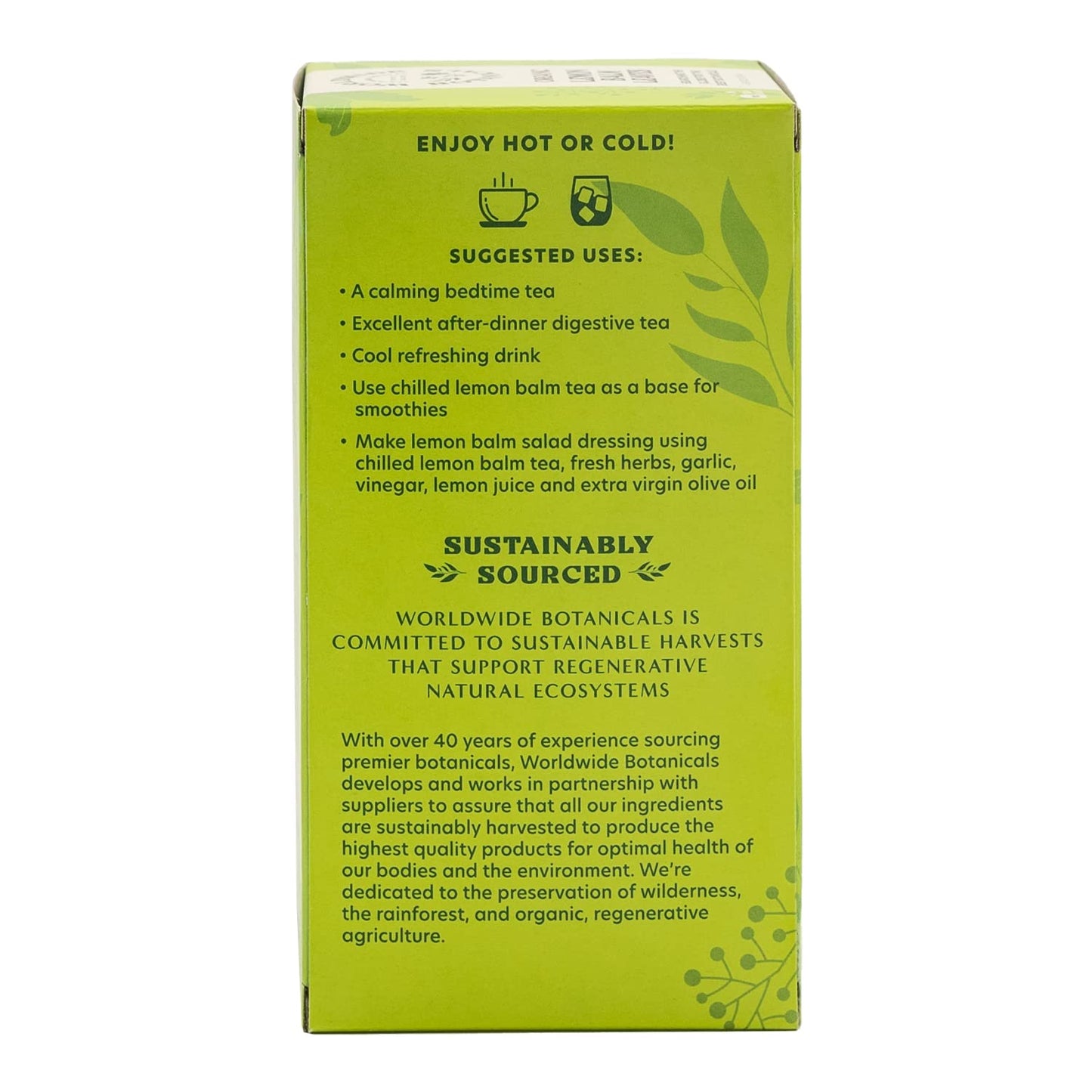 Worldwide Botanicals Organic Lemon Balm Tea - 50% More Herbs With 2.25G Per Tea Bag - 100% Pure Lemon Balm Leaves, Kosher, 25 Te
