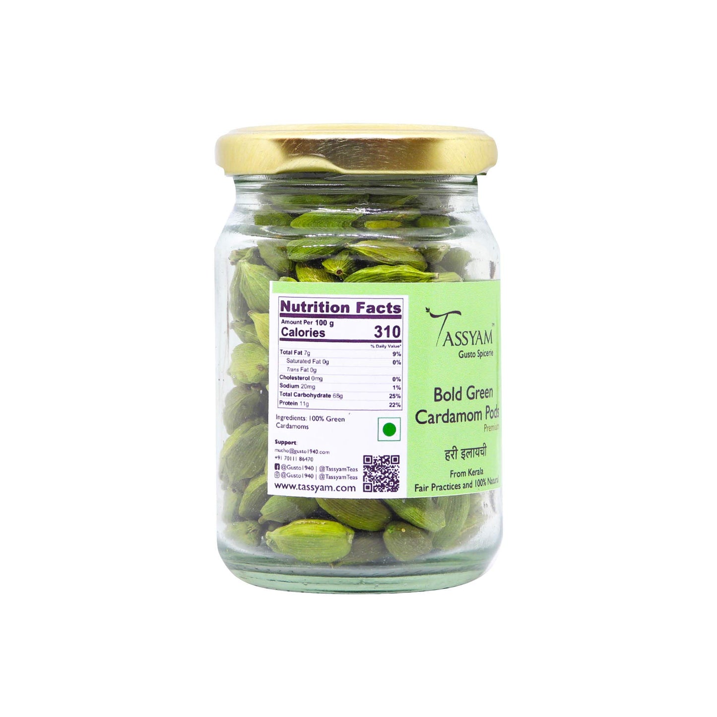 Tassyam Organics Premium Green 9Mm+ Cardamoms 100 Grams (2X 50 Grams) | Extra Bold Hari Elaichi
