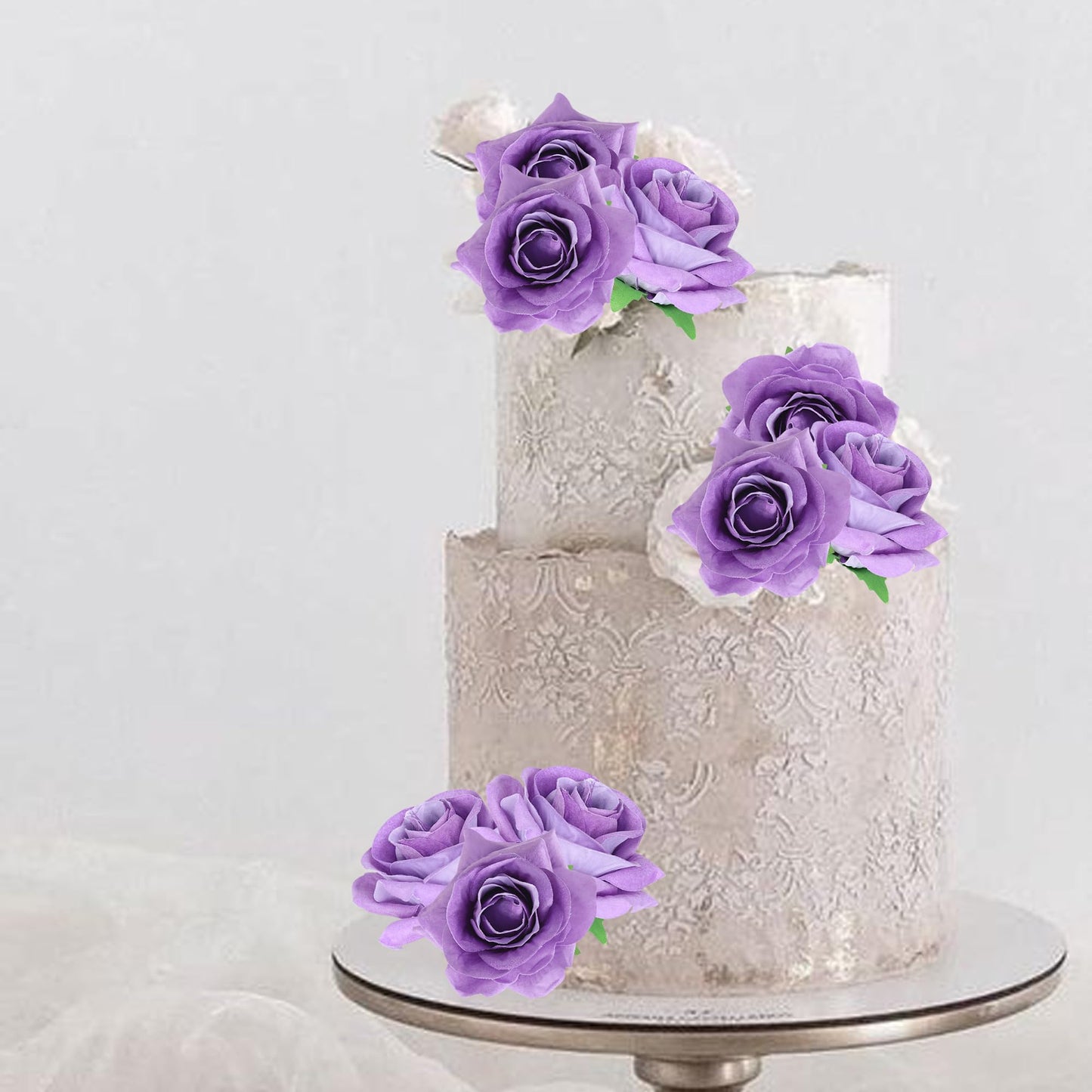 Rssta i Artificial Roses Cake Topper, 9 Pack, Cardstock, 2.6 inches, Purple, Model XM848-purple, Ideal for Weddings and Parties