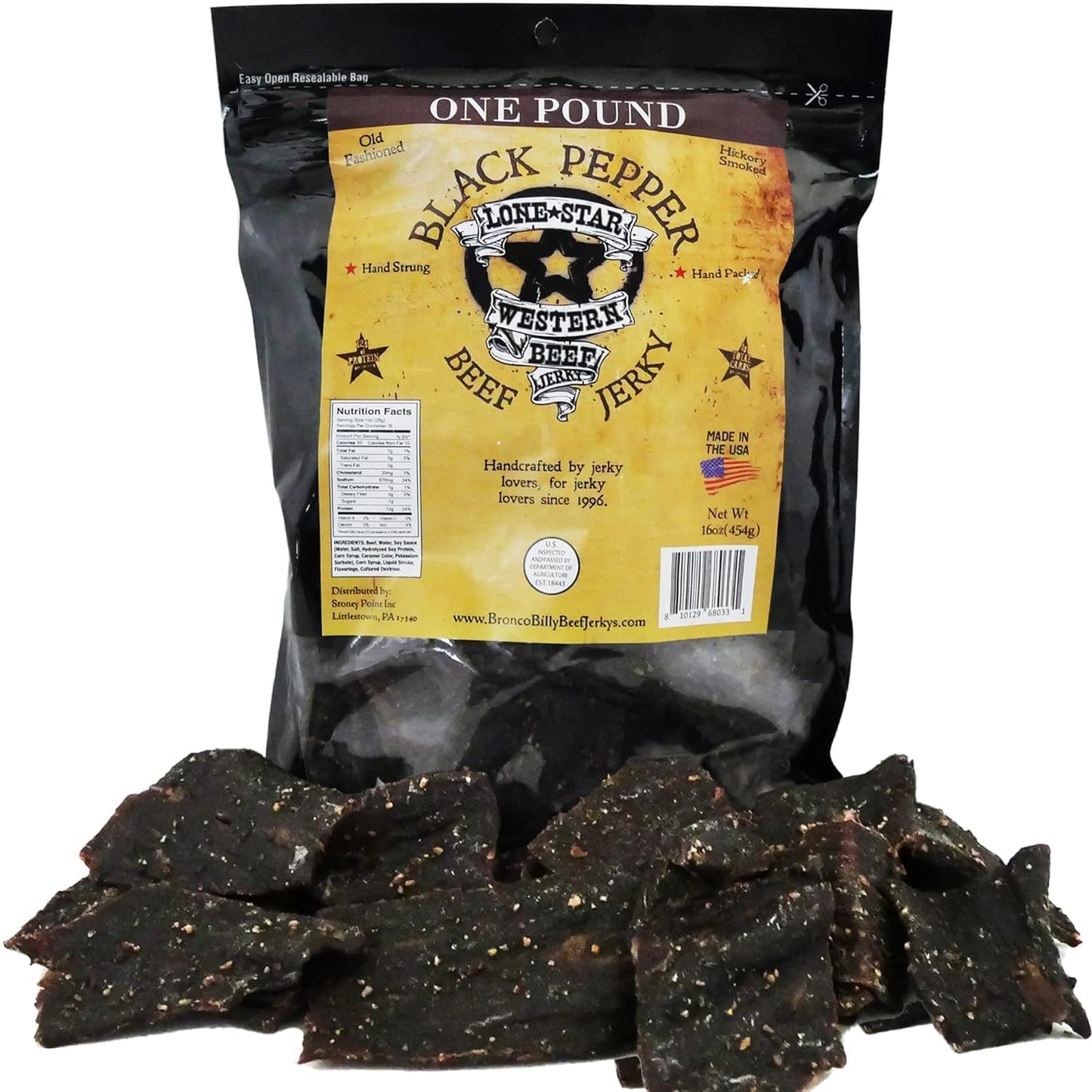 Lone Star Beef Jerky - Hickory Smoked - High Protein Snack - 1 Pound Resealable Bag