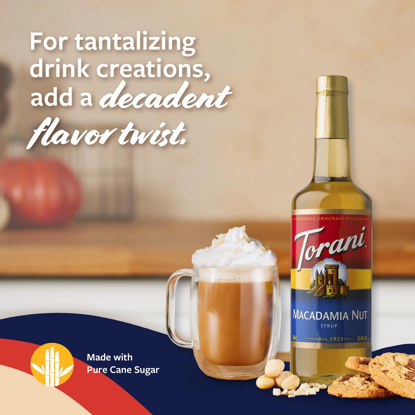 Torani Coffee Syrup, Macadamia Nut Flavoring For Drinks, Glass Bottle With Pump Included, 25.4 Fl Oz