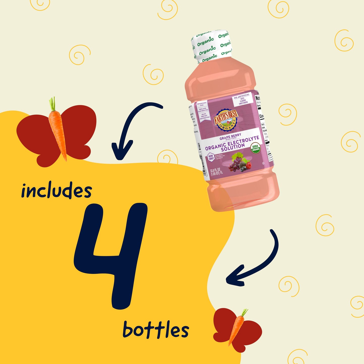 Earth'S Best Organic Toddler Drink, Organic Electrolyte Solution For Children 2 Years And Older, Organic Grape Berry Drink With