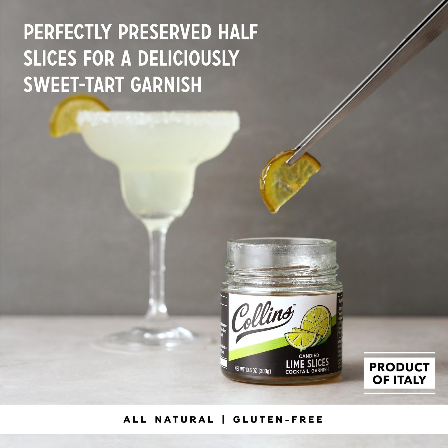 Collins Candied Lime Slices in Syrup, 10.6oz, Green, Set of 1, Bartender Accessories