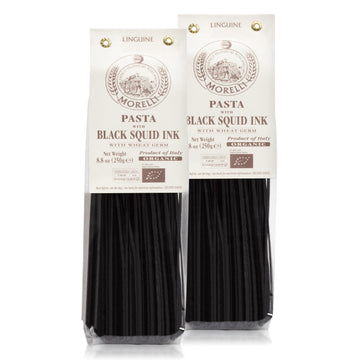 ANTICO PASTIFICIO MORELLI Squid Ink Pasta Linguine - Organic Durum Wheat - 8.8oz (Pack of 2) - Black Pasta Noodles