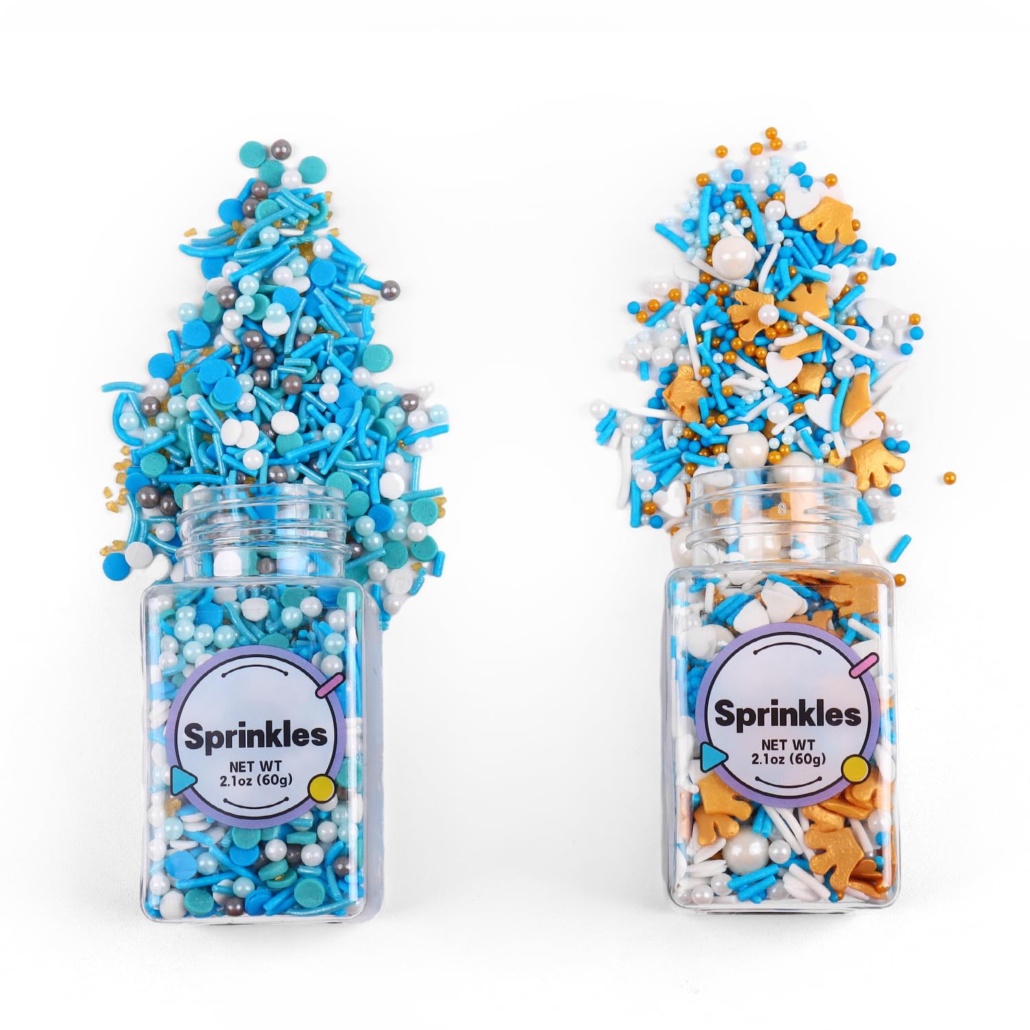 Edible Blue Sprinkles Mix, Blue Confetti Jimmy Sprinkles, Gold Sanding Sugar, Pearl Sprinkles, Gold Crown Sprinkles For Cake Dec
