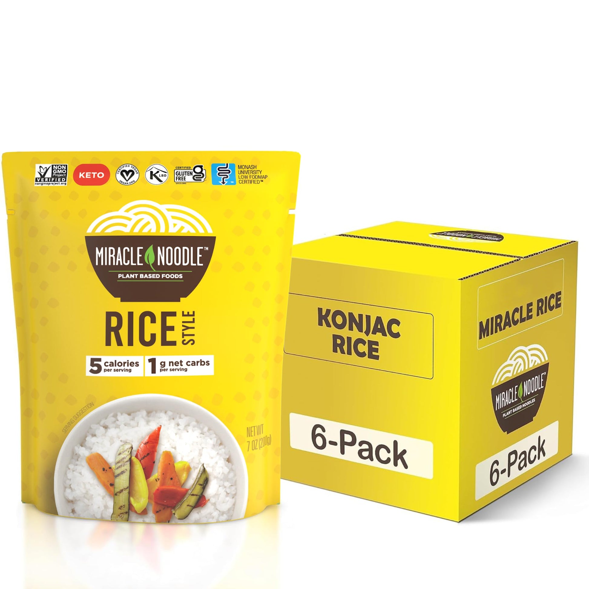Miracle Noodle Rice - Konjac Rice, Keto Rice, Plant-Based, Gluten-Free, Soy Free, Low Carb Rice, Low-Calorie Rice, Grain Free, Perfect For Stir-Fry, Rice Pilaf, & Rice Pudding - 7 Oz, 6-Pack