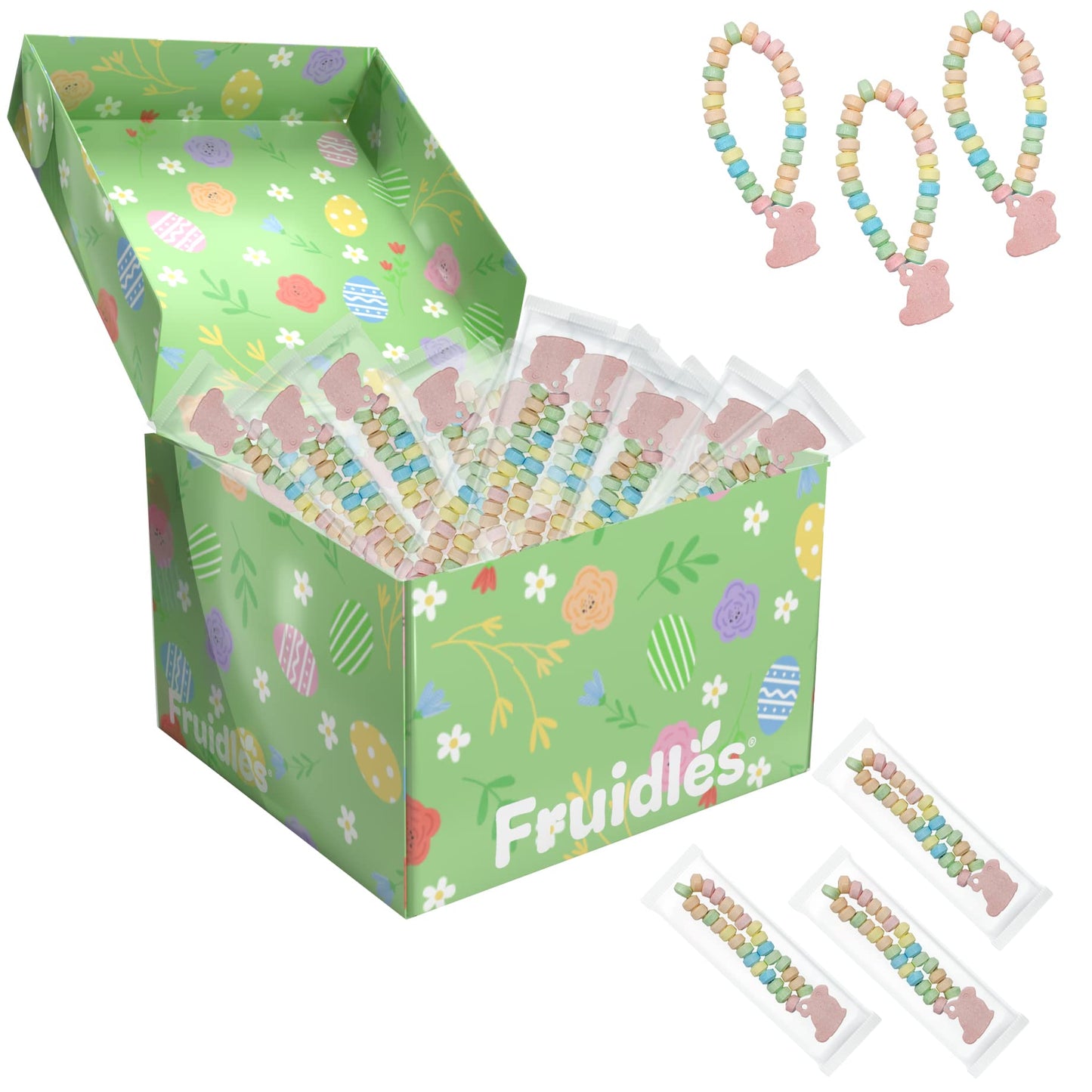 Fruidles Easter Bunny Candy Bracelet, Multicolor Fruit-Flavored Chewables For Party Favors (12-Pack)