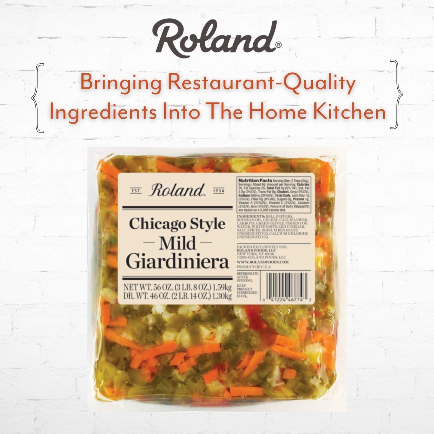 Roland Foods chicago Style Mild giardiniera Italian Pepper Relish Sourced in the USA 56-Ounce Pouch