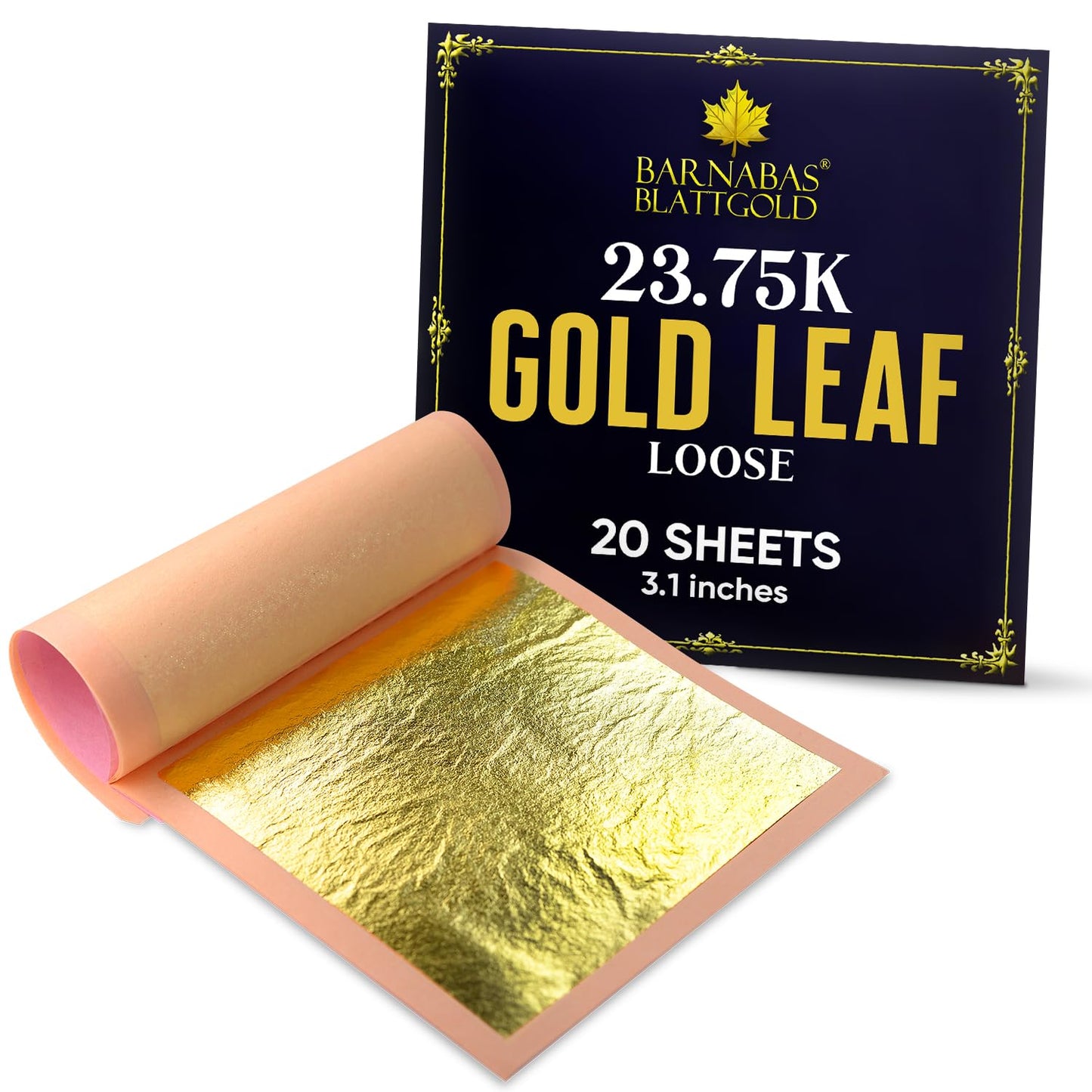 Barnabas Blattgold Edible Gold Leaf 24K - Cake Decorations  Loose Gold Leaf Sheets for Cupcakes - 3.1 inches  Book of 20