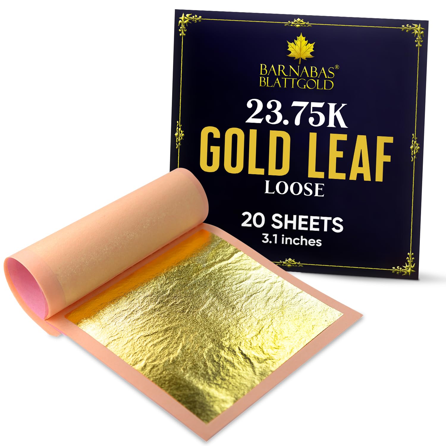 Barnabas Blattgold Edible Gold Leaf 24K - Cake Decorations  Loose Gold Leaf Sheets for Cupcakes - 3.1 inches  Book of 20