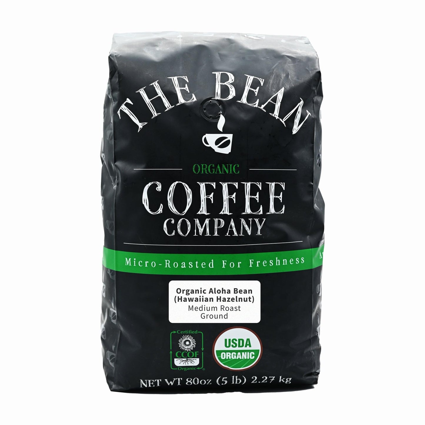 The Bean Organic Coffee Company Aloha Bean (Hawaiian Hazelnut), Medium Roast, Ground Coffee, 5-Pound Bag