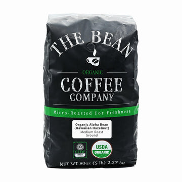 The Bean Organic Coffee Company Aloha Bean (Hawaiian Hazelnut), Medium Roast, Ground Coffee, 5-Pound Bag
