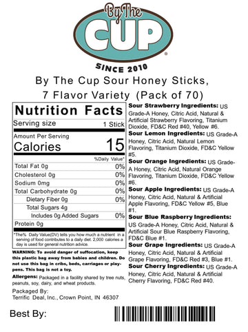 By The Cup Sour Honey Sticks, 7 Flavor Variety (Pack Of 70)