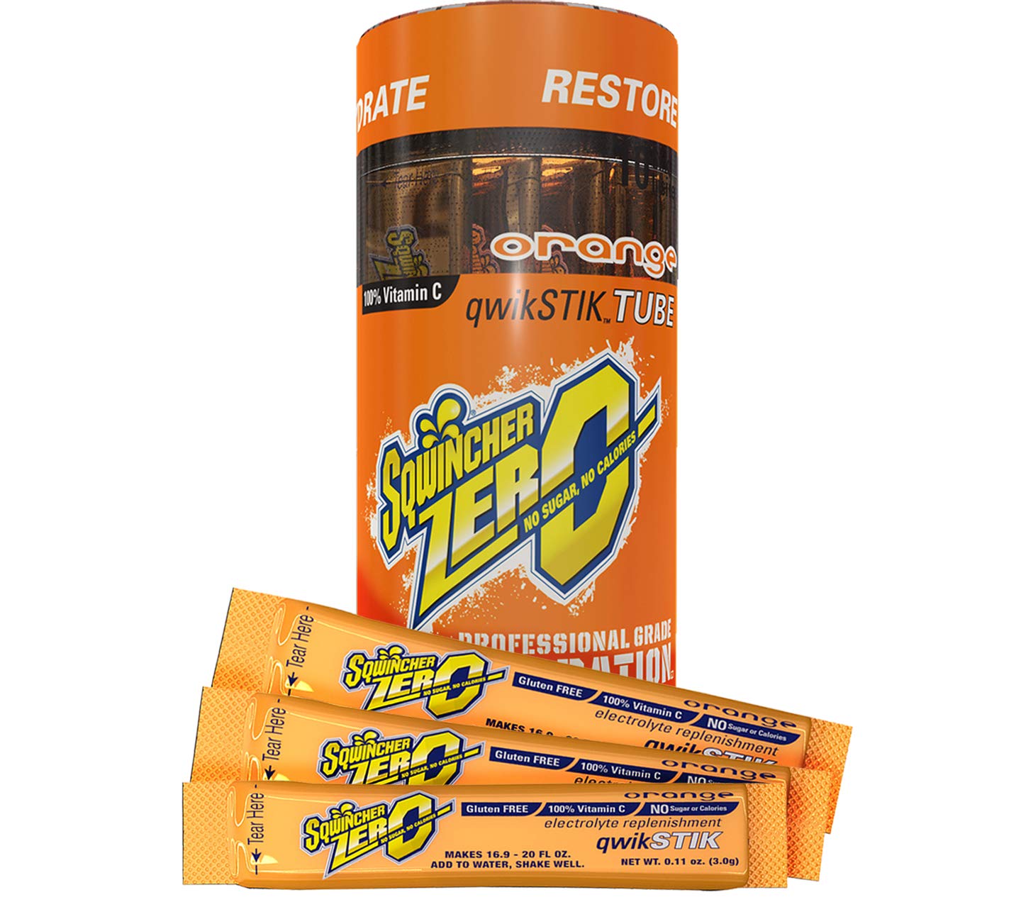 Sqwincher Qwik Stik Variety Bundle - 10 Count Tubes, 11 Ounce Pack of 4, Model rup11-2209, Includes Orange Flavor