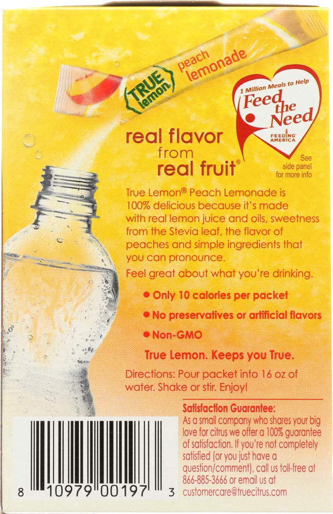 True Lemon Lemonade Stick Pack, Peach, 10 Count (Pack of 1)