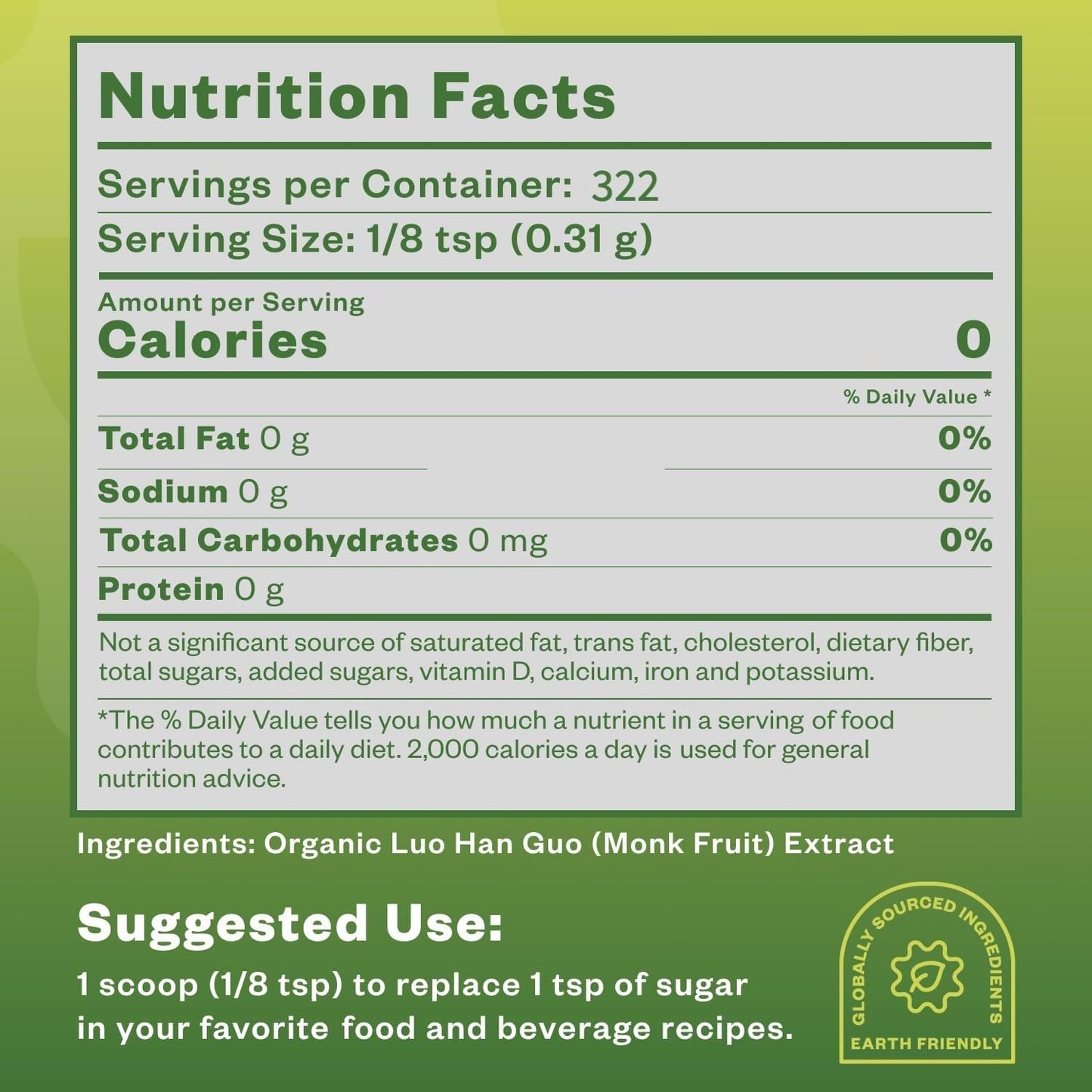 Purisure Organic Monk Fruit Sweetener, 125g (4.41oz), Zero Calorie, Keto & Paleo Friendly, Pure USDA Organic Extract