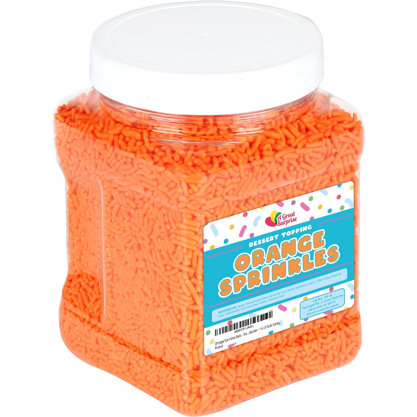 Orange Sprinkles Bulk - 1.6 Lb Bulk Candy - Colorful Dessert Toppings - Easter, Spring Jimmies - Orange Sprinkles In Resealable Container