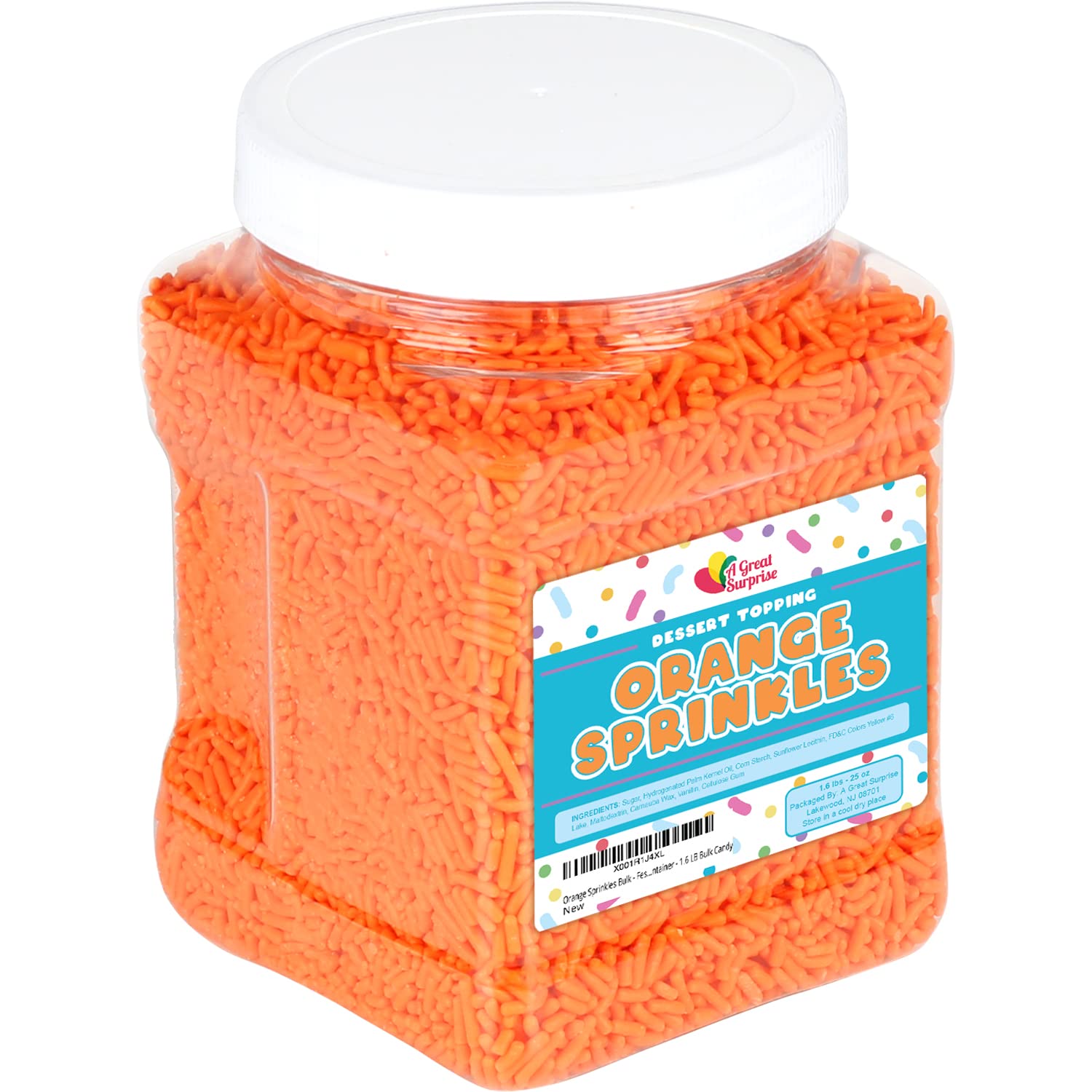 Orange Sprinkles Bulk - 1.6 Lb Bulk Candy - Colorful Dessert Toppings - Easter, Spring Jimmies - Orange Sprinkles In Resealable Container