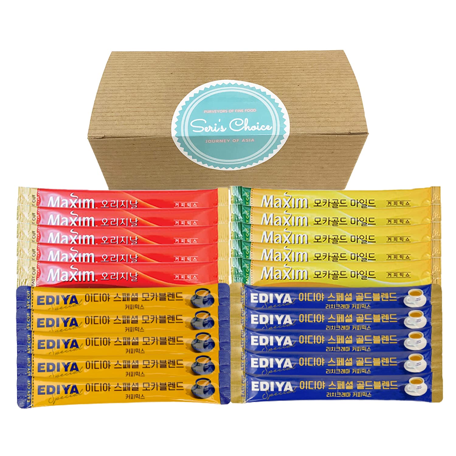 Journey Of Asia "Seri'S Choice Korean Coffee Mix" Variety Packets Sampler, Instant Coffee Mix 20 Sticks/Maxim Instant Coffee Original/Maxim Mocha Coffee/Ediya Special Blend