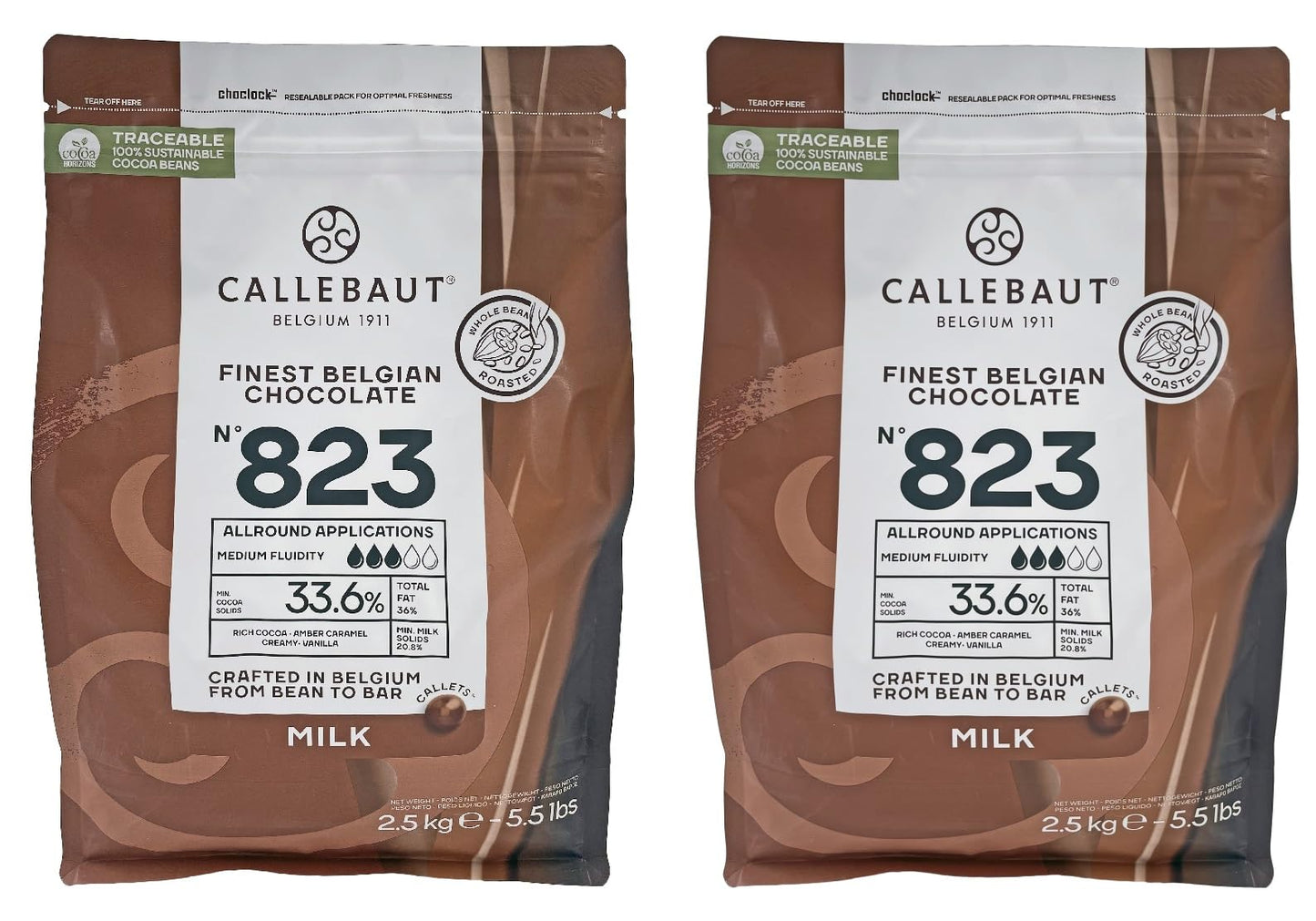Callebaut Belgian Chocolate Callets | 2 Pack of 5.51 Bags (2.5KG) (2 Milk Chocolate)