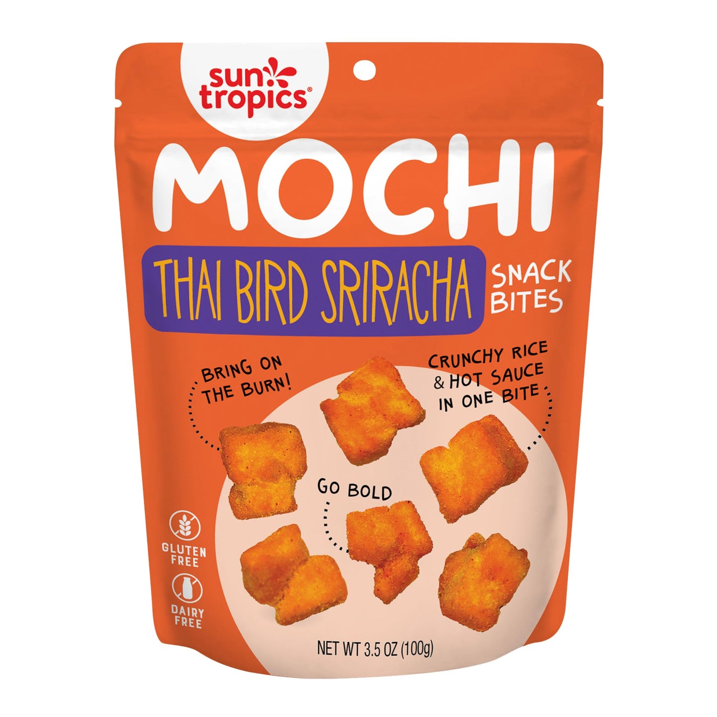 Sun Tropics Mochi Snack Bites, Thai Bird Sriracha Flavor- 3.5 oz (6 Pack)| Crispy Spicy Mochi Bites, Rice Nuggets | Mochi Puff R