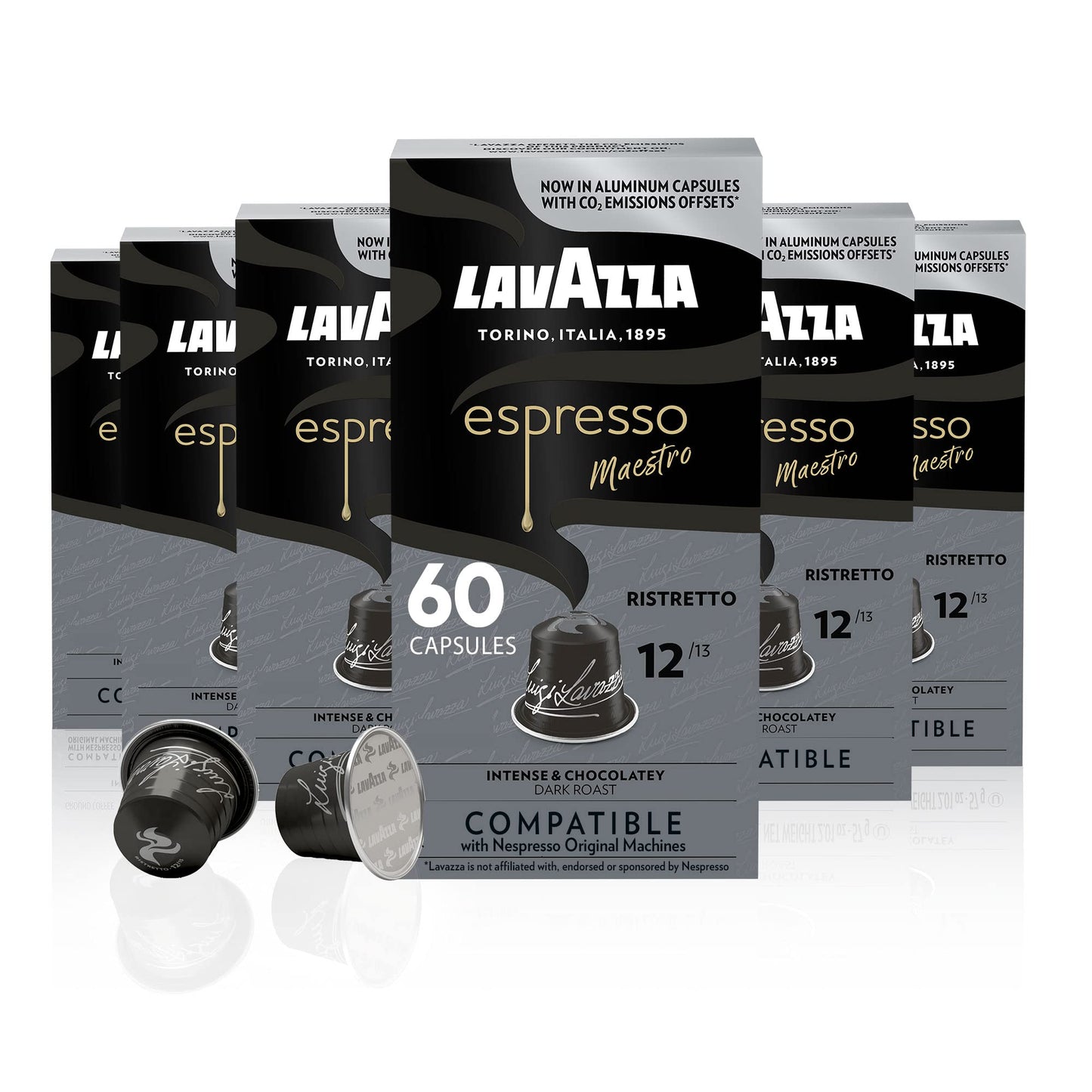 Lavazza Espresso Maestro Ristretto Aluminum Capsules, Dark Espresso Roast, 10 Count (Pack of 6), Compatible with Nespresso Original Machines