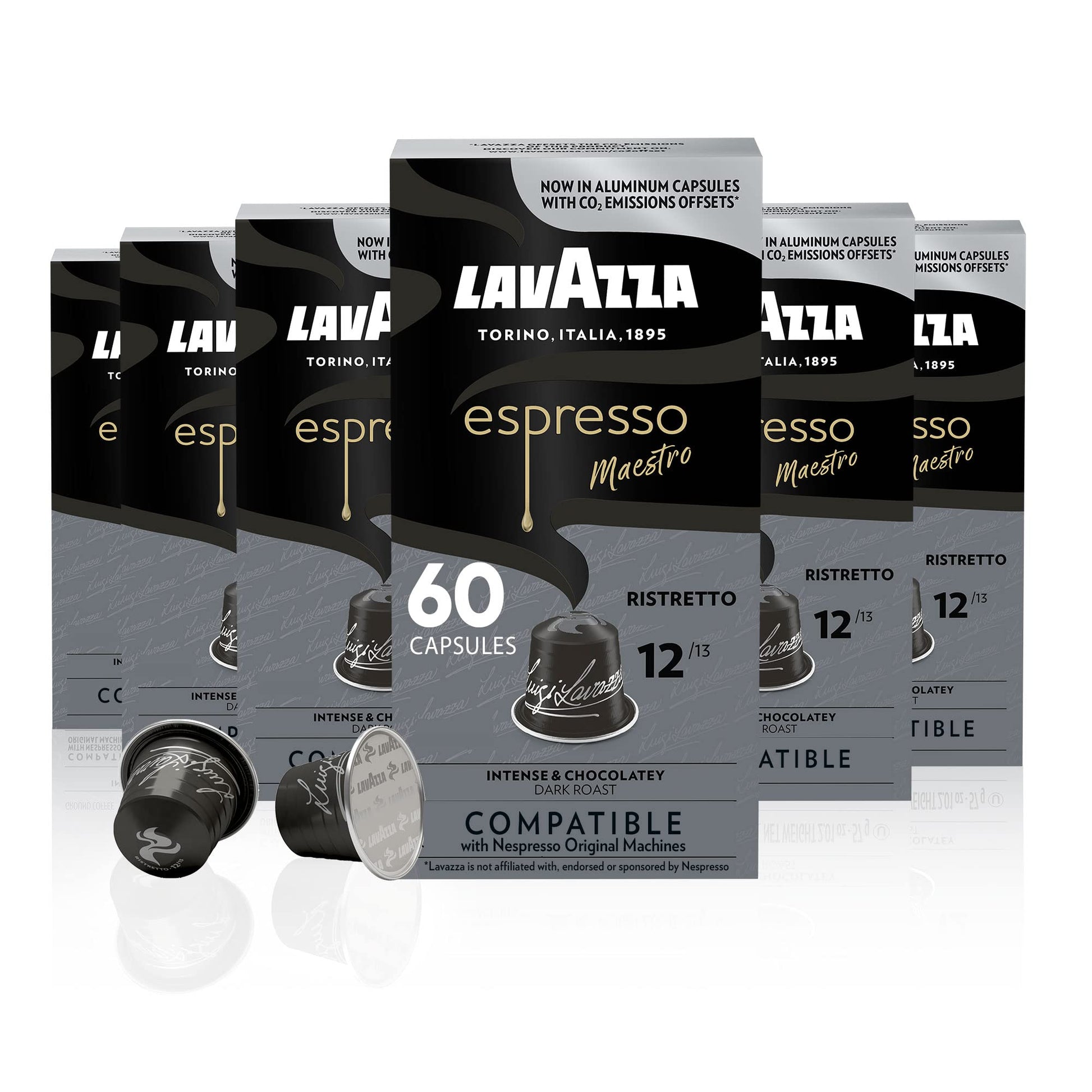 Lavazza Espresso Maestro Ristretto Aluminum Capsules, Dark Espresso Roast, 10 Count (Pack of 6), Compatible with Nespresso Original Machines