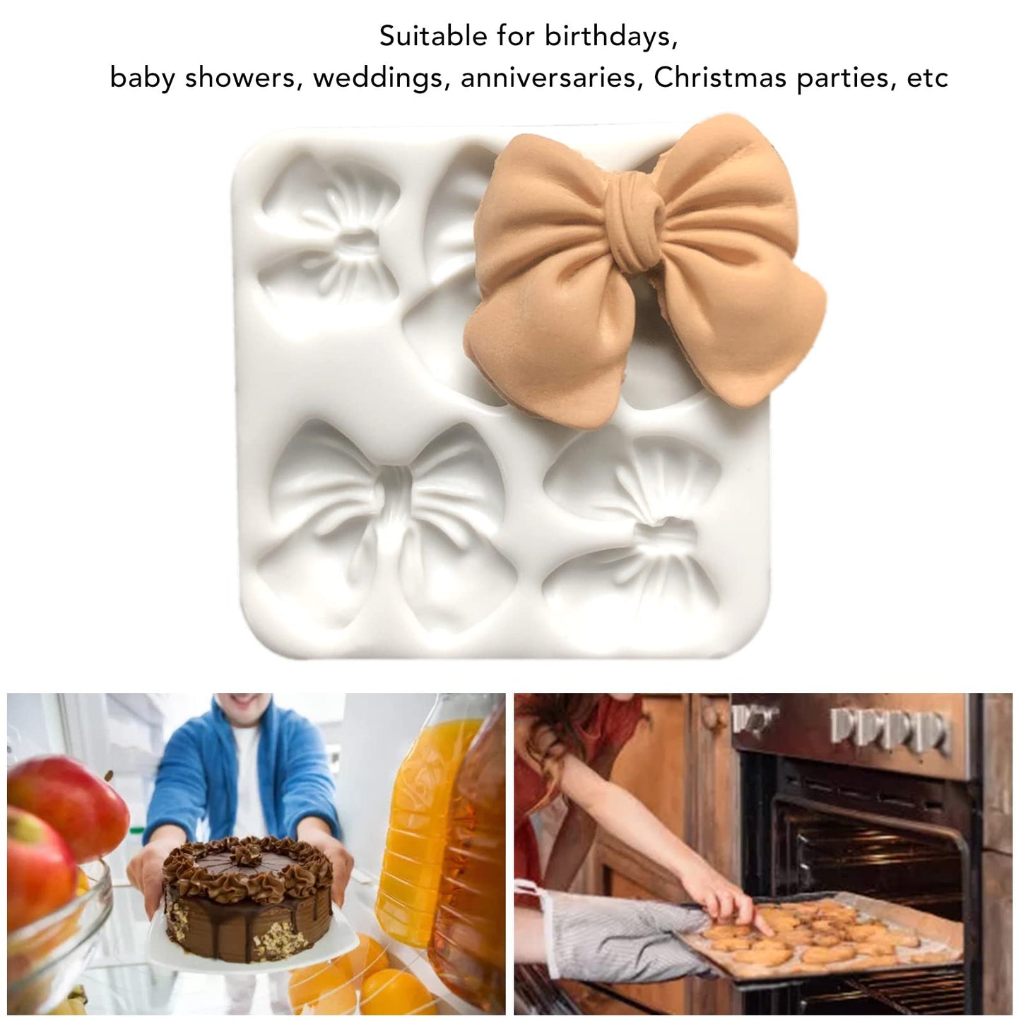 Bow , Prevent Stick Cake Cupcake Decoration Silicone Cartoon Bow Knot For Diy Chocolate Cake Craft