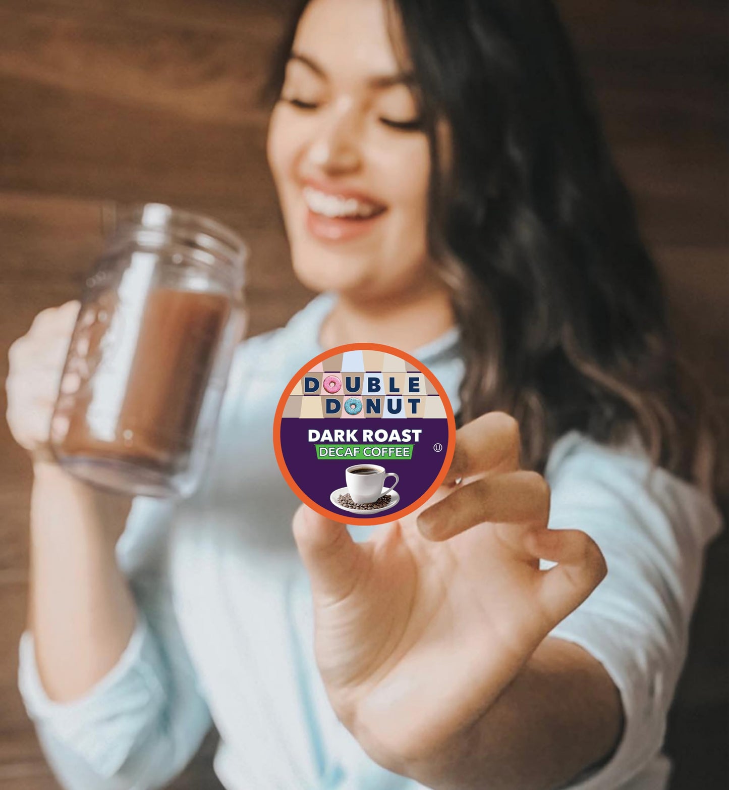 Double Donut Decaf Dark Roast Coffee Pods, Extra Bold Blend Coffee, Single Serve Coffee For Keurig K Cups Machines, Decaf Dark R