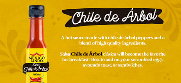 MEXICO LINDO Chile de Arbol Hot Sauce | 12,190 Scoville | 5 Fl Oz Bottles | Pack of 6