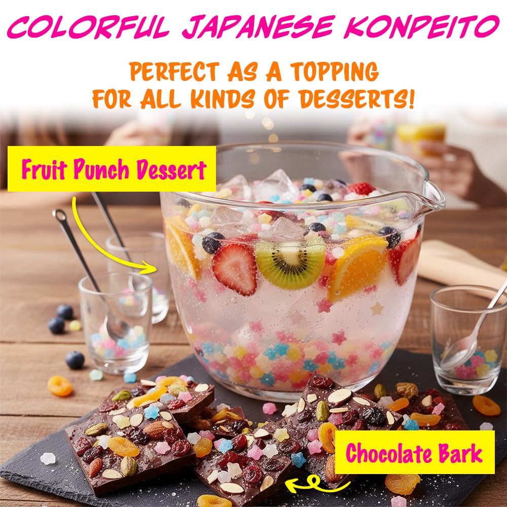 Konpeito  Japanese Star Candy  Assorted Colors & Flavors  Made in Japan  3.5 oz (100g)