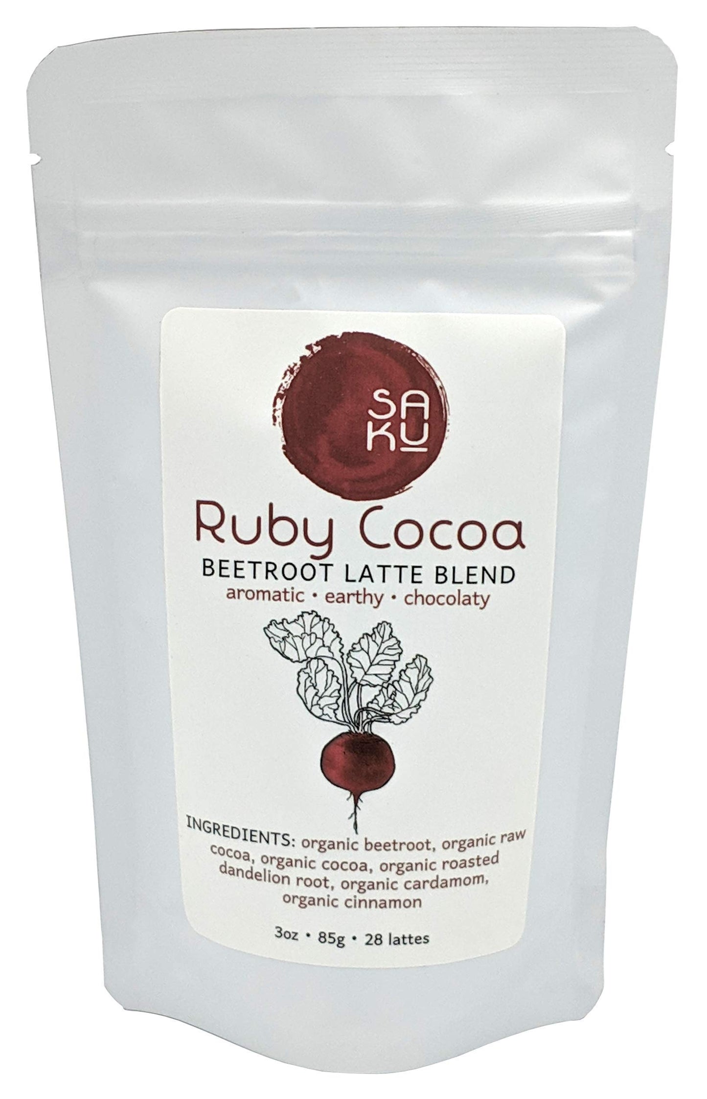 BE SAKU Ruby Cocoa Beetroot Latte Blend, Super Food Latte, 3oz Bag