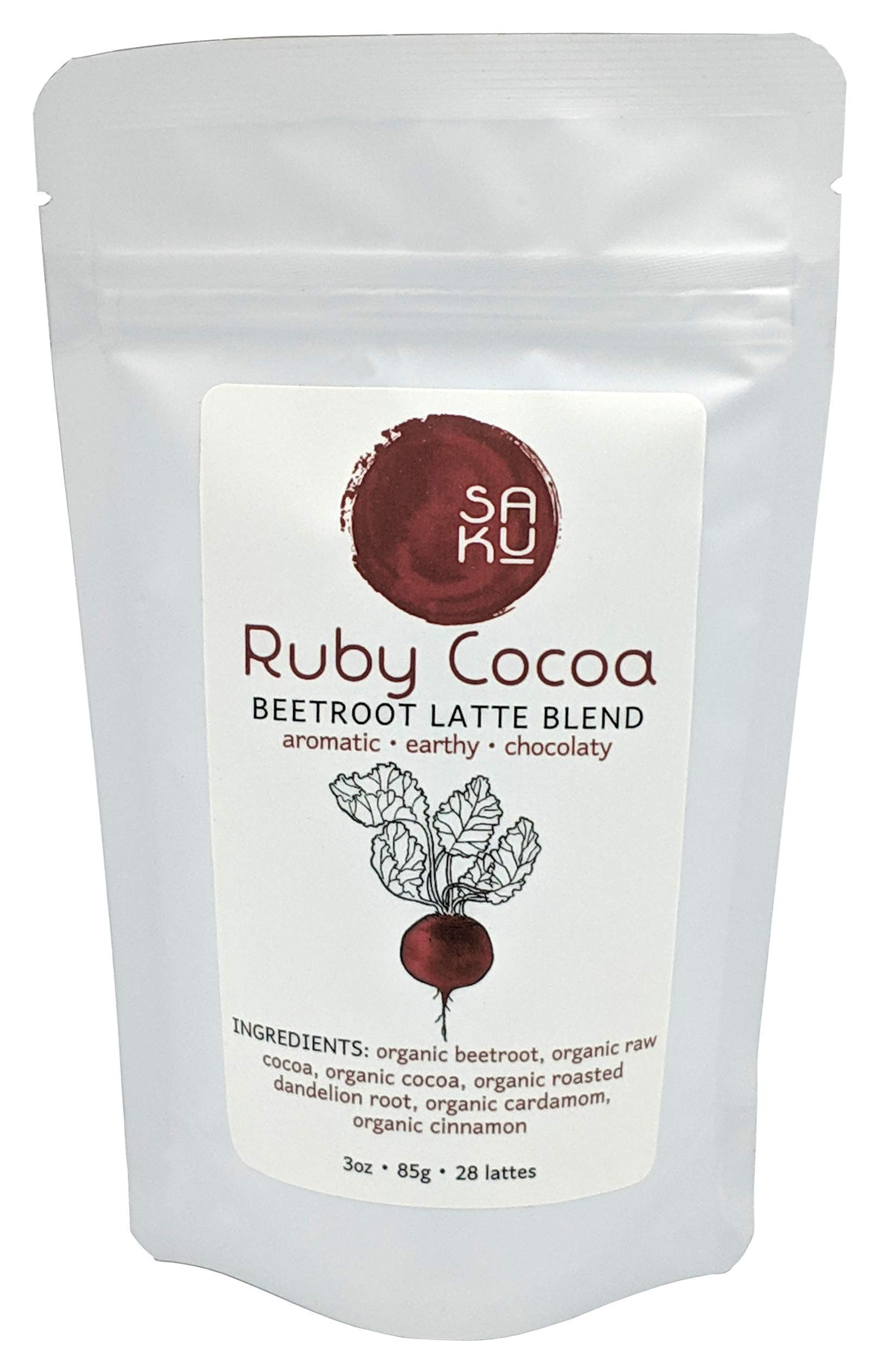 BE SAKU Ruby Cocoa Beetroot Latte Blend, Super Food Latte, 3oz Bag