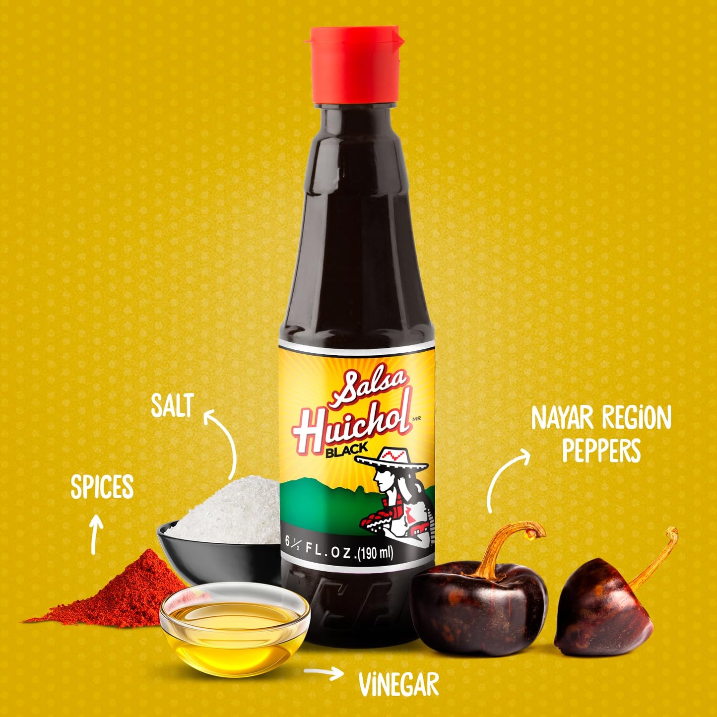 Salsa Huichol Negra - 12-Pack (6.42 oz Each) - Spicy-But-Tasty, Enhances the Flavor of Seafood, Fish, Tacos, and Cocktails - Mad