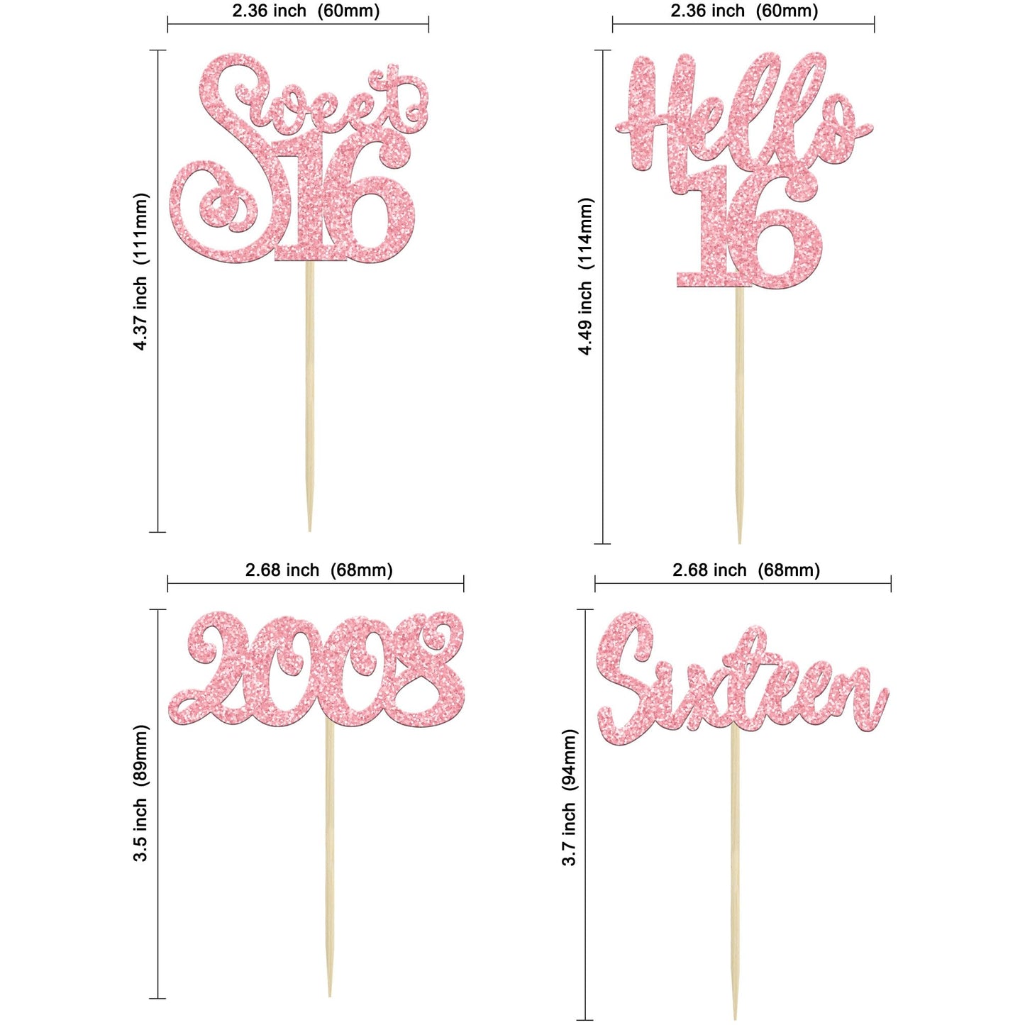 Gyufise 24Pcs Happy 16Th Birthday Cupcake Toppers Glitter Hello 16 Sweet 16 Sixteen Years Old Cupcake Picks For Celebrating 16Th