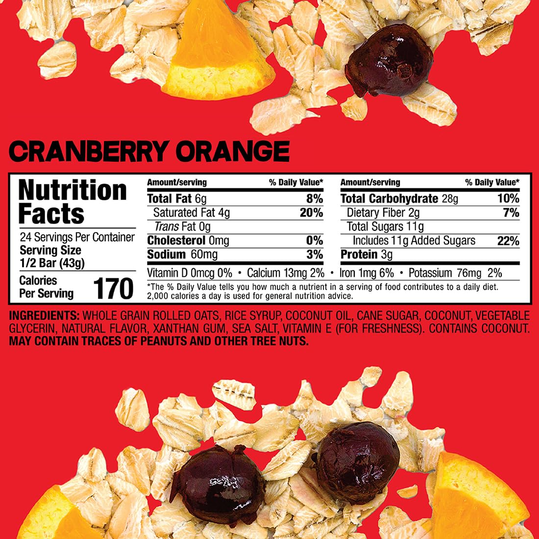 Bobos Oat Bars, Gluten Free, Cranberry Orange Flavor, Pack of 12, Whole Grain Oats, Brown, Model 102-D