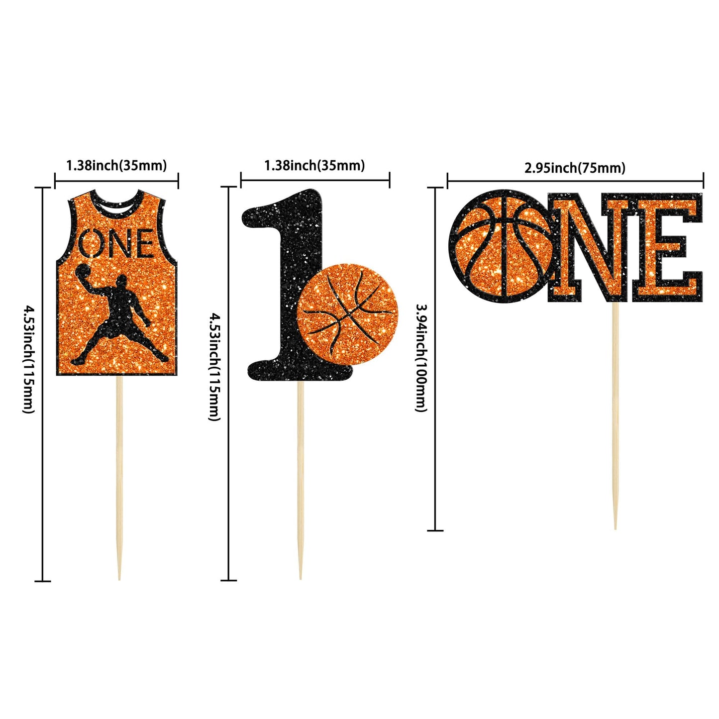 24Pcs Basketball One Cupcake Toppers Glitter Number 1 First Birthday Basketball Cupcake Picks For Basketball Sports Theme Baby S