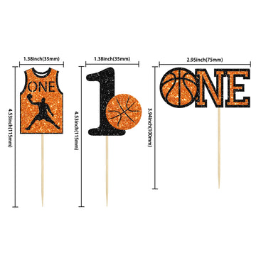 24Pcs Basketball One Cupcake Toppers Glitter Number 1 First Birthday Basketball Cupcake Picks For Basketball Sports Theme Baby S
