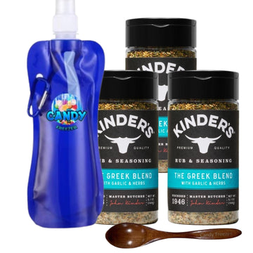 Candy Freezer Kinder’s Rub BBQ Spice with Garlic & Herbs, Pack of 3, 5.1 oz Each, Includes Collapsible Bottle & Wooden Spoon