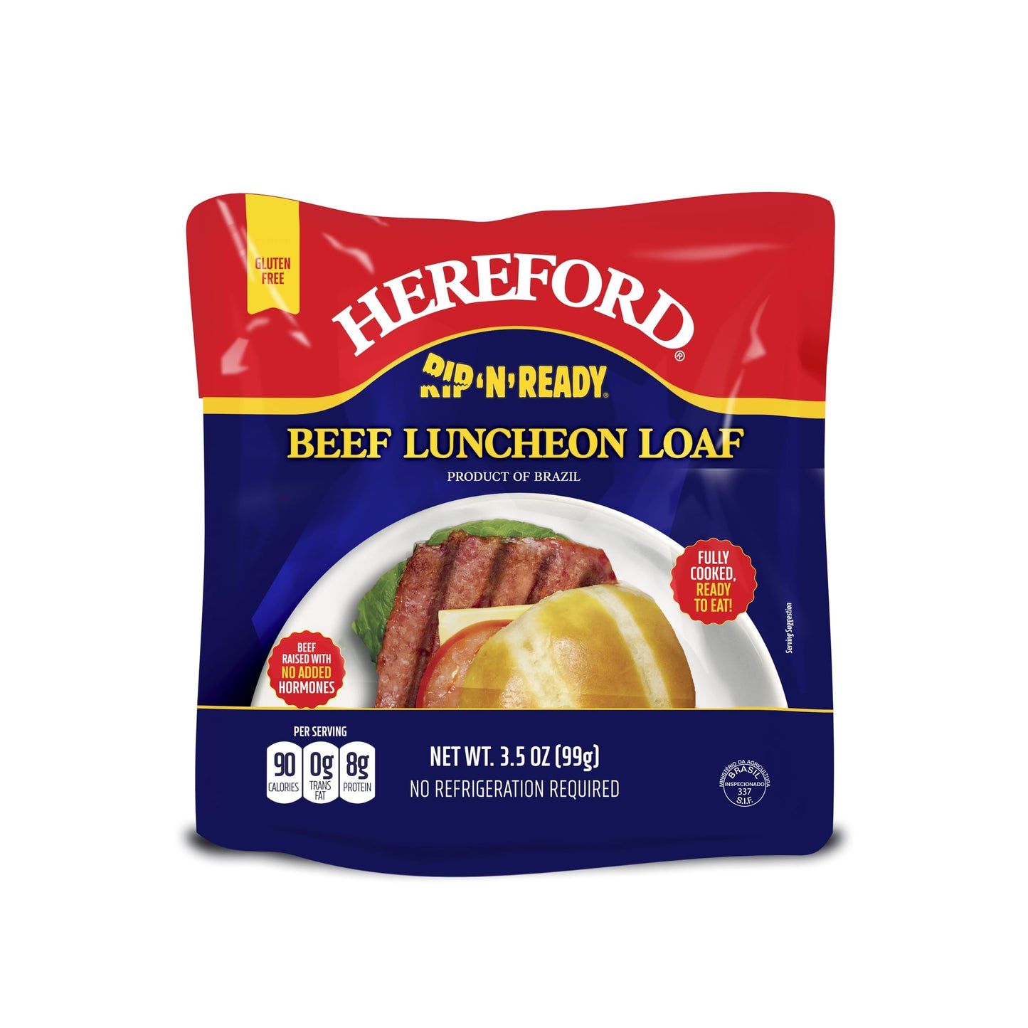 HEREFORD Beef Luncheon Loaf - Shelf Stable, Fully Cooked, 8g Protein - 3.5oz Pouch (Case of 24)