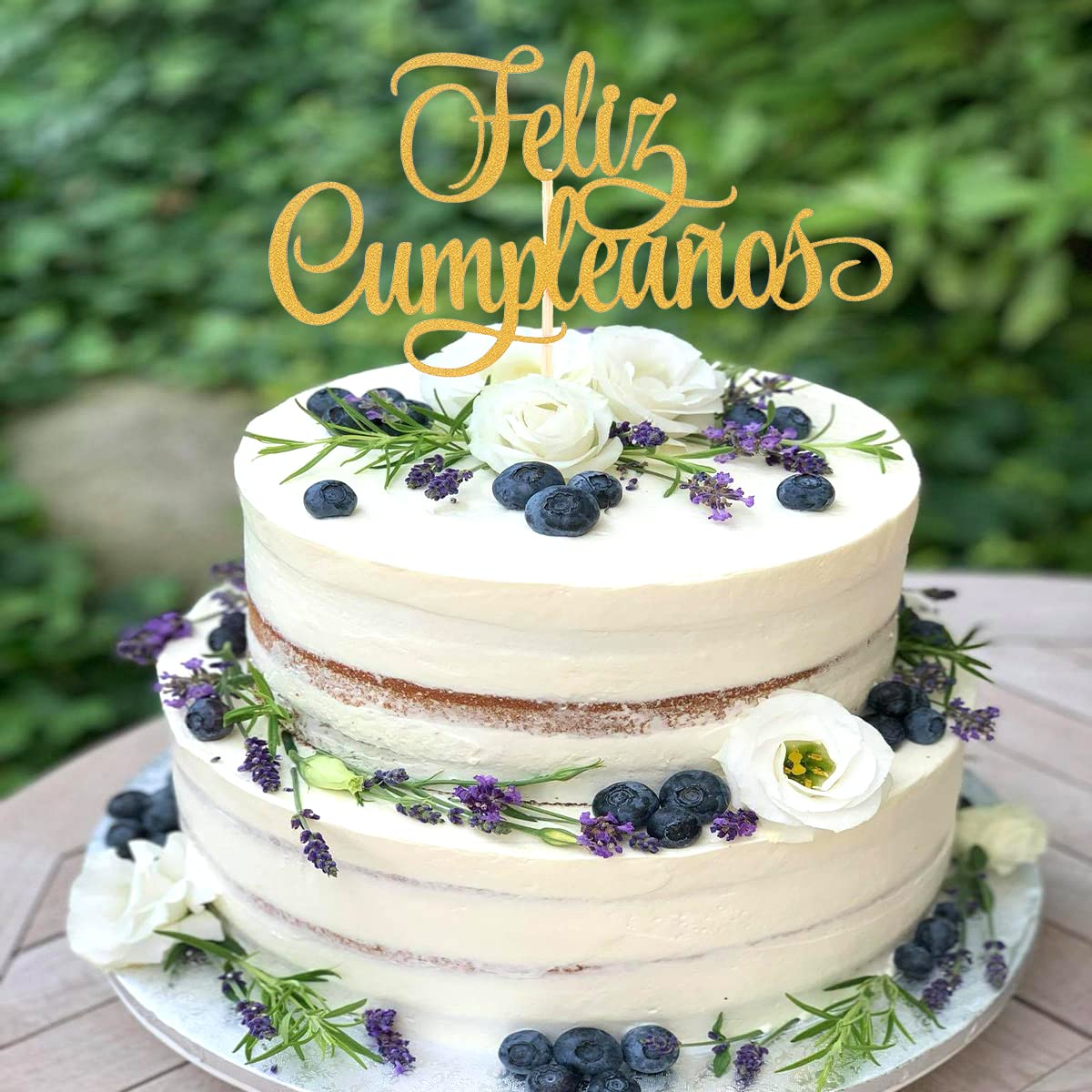 Spanish Feliz Cumpleaos Cake Topper - Gold Glitter Happy Birthday Cake Topper, Single-Side Gold Glitter Feliz Cumpleaos Decorati