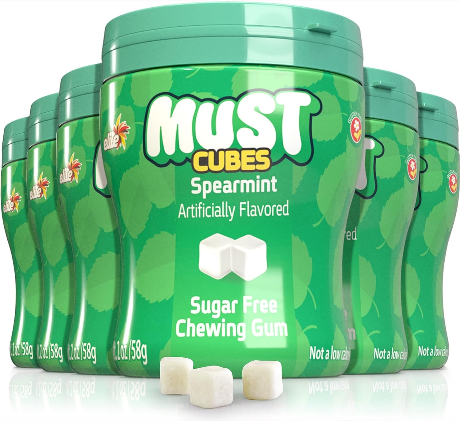Elite, Must, Sugar Free, Spearmint Gum Cubes, 2Oz (6 Pack)
