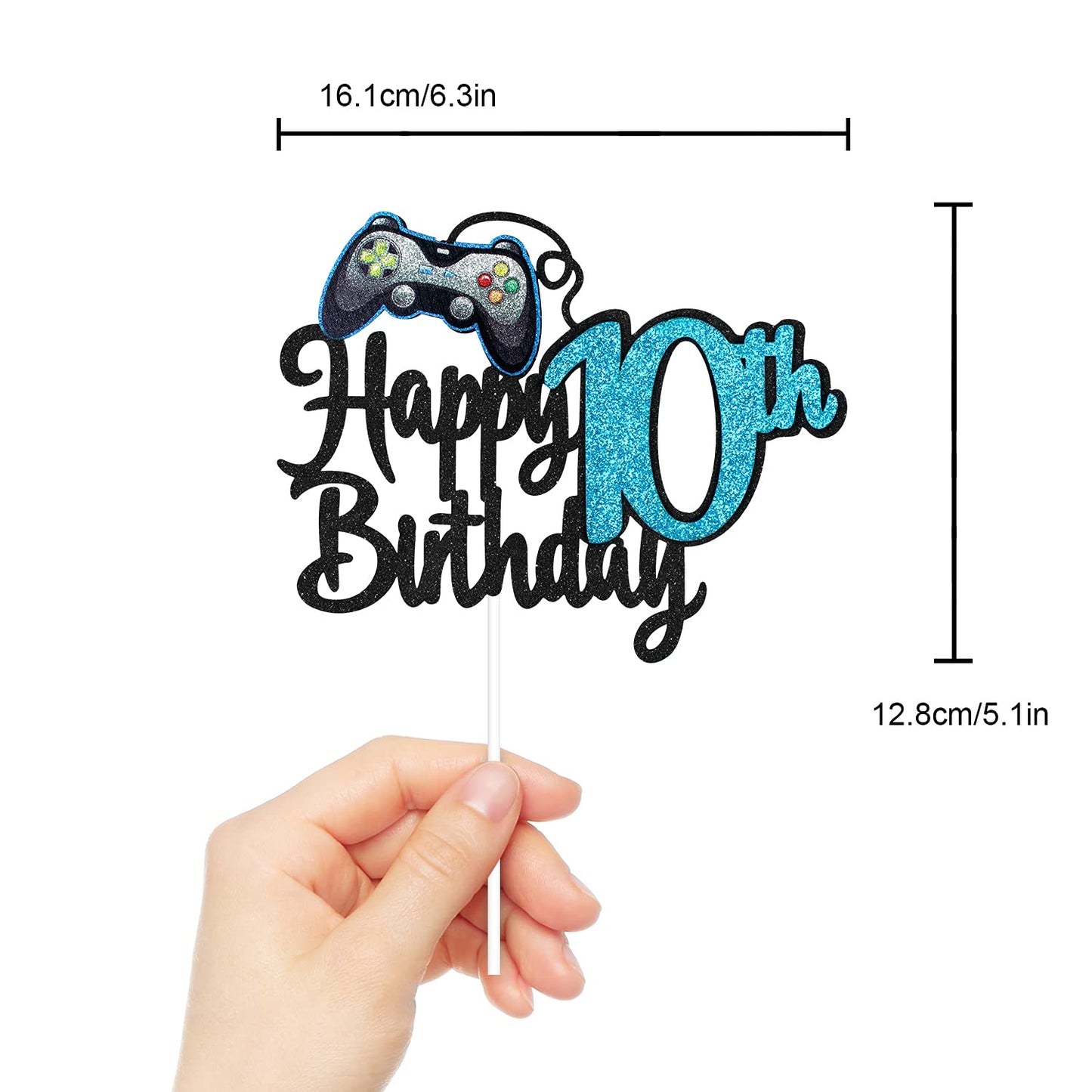 Video Game Happy 10Th Birthday Cake Topper - Video Game Boys 10Th Birthday Party Blue Cake Supplies - Game On Level Up Winner Pa