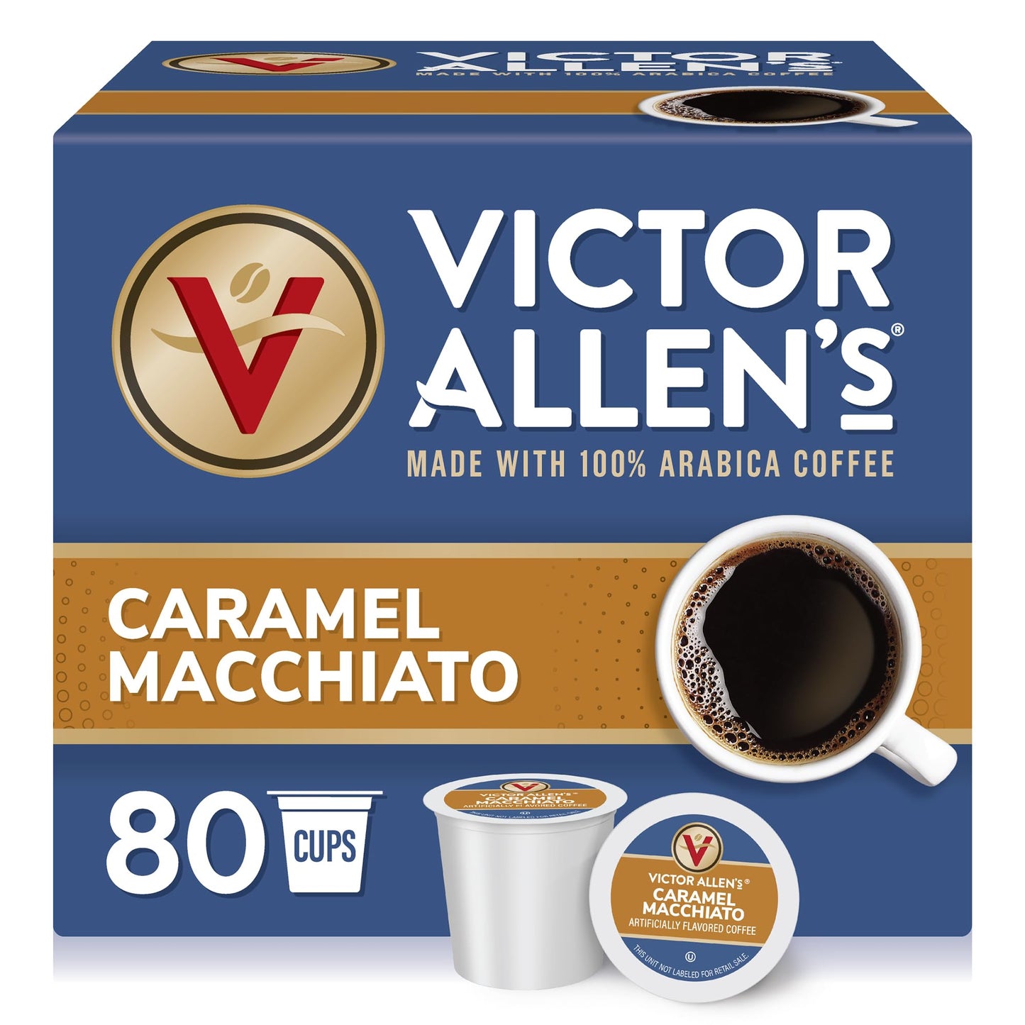 Victor Allens Coffee Caramel Macchiato Pods, Medium Roast, 80 Count, Single Serve for Keurig, Brown