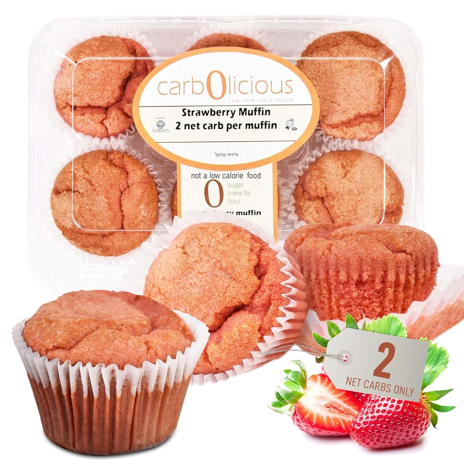 Low Carb Strawberry Muffins 12 Pcs (2-Pack) By Carb-O-Licious- Delicious Keto Mini Muffins With Only 2 Net Carbs  9G Protein - Sugar Free Cupcake Style Healthy Snack Made  Almond Flour  Low-Carb Treat