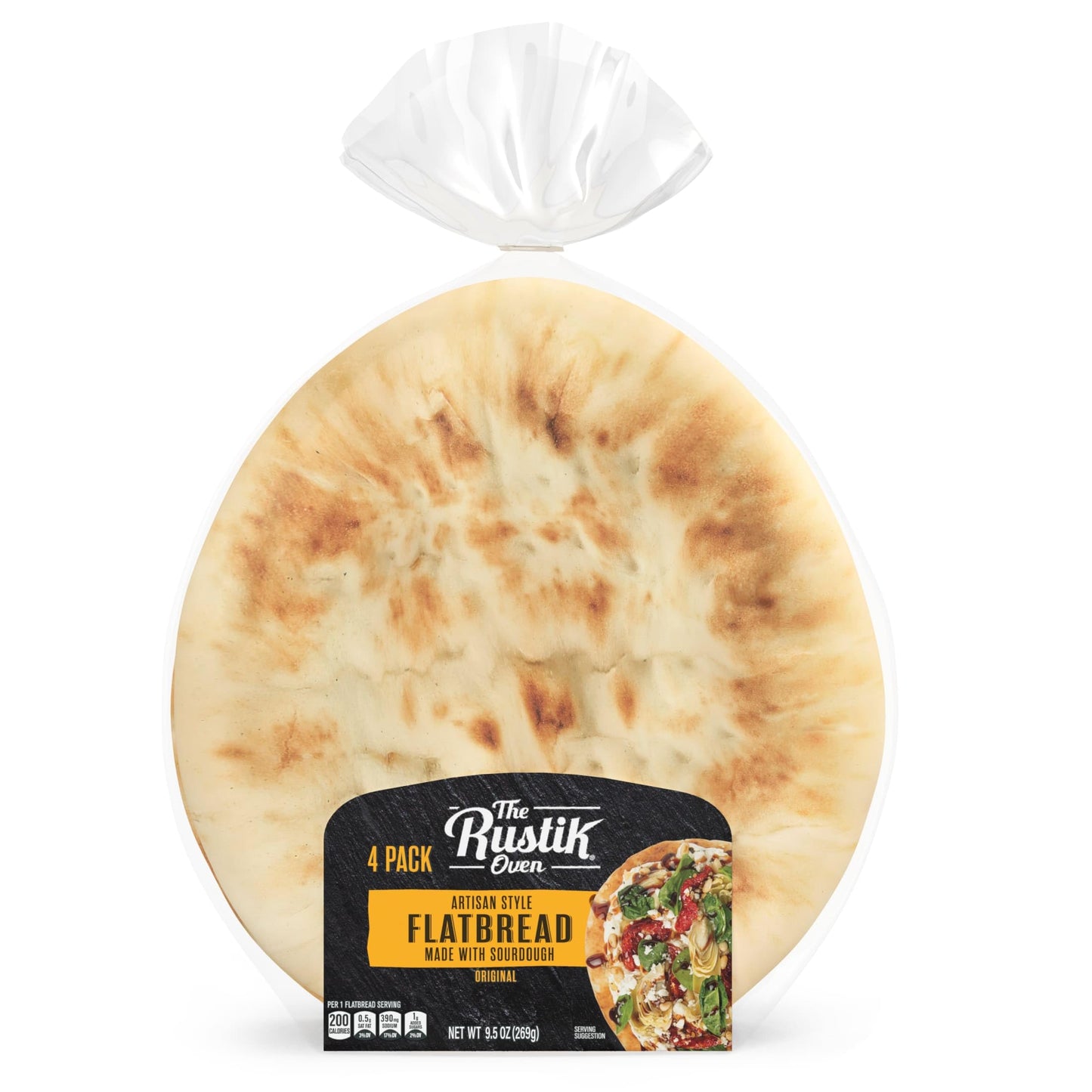 The Rustik Oven Artisan Style Original Flatbread, 4 count, (2.38 oz each), Plain Flatbread, 9.5 oz Bag