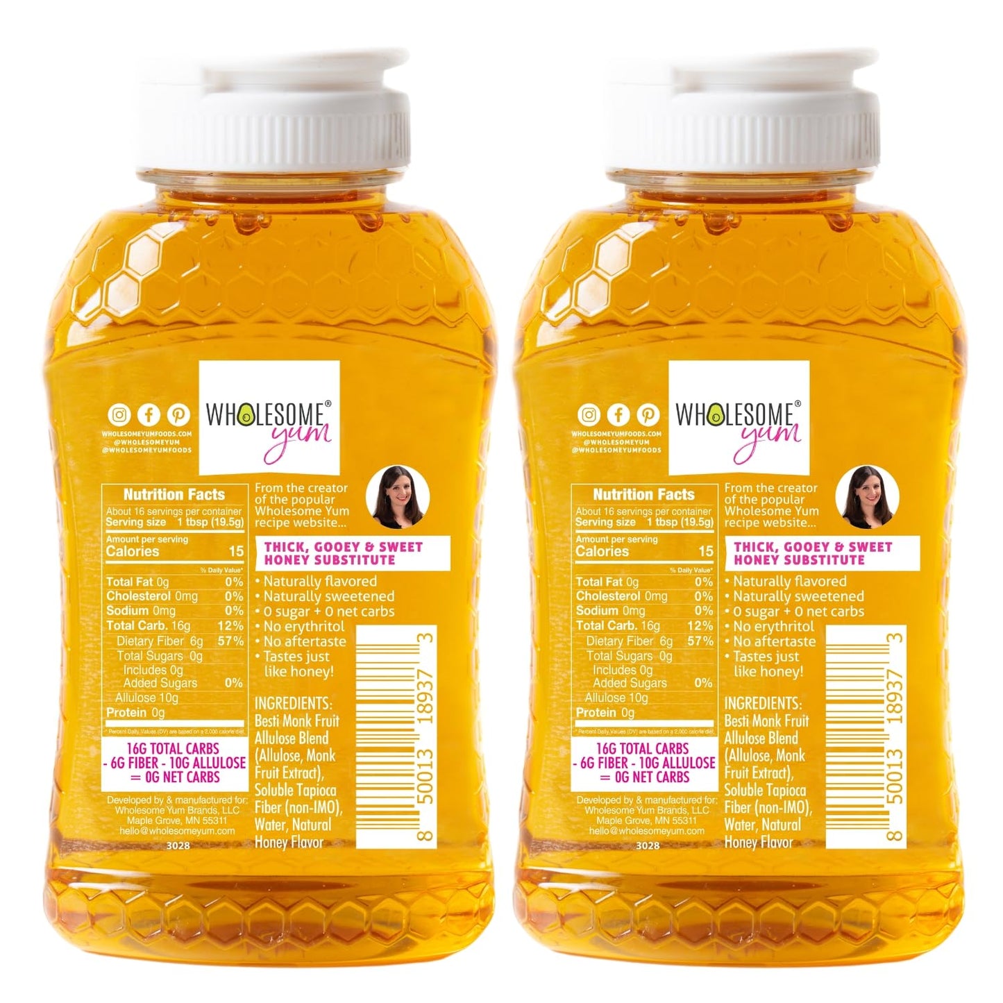 Wholesome Yum Zero Sugar Honey Substitute (2 Pack) - Keto Honey - Natural Sugar Free Honey Alternative With Monk Fruit & Allulos