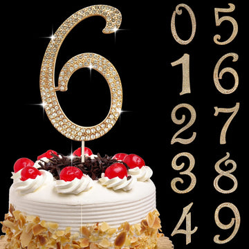 Large Number 6 Birthday Cake Topper, Gold Bling Rhinestone Happy 6Th Birthday Cake Topper, No 1 10 16 18 21 30 40 50 60 70 80 Ca